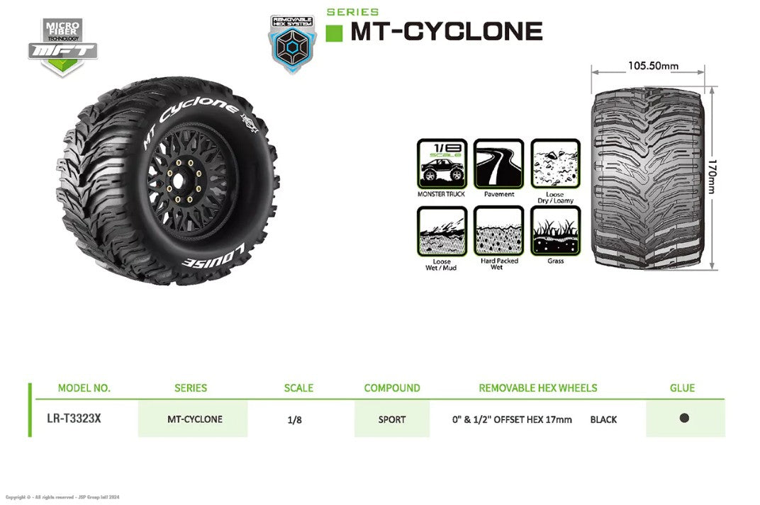 Louise RC - MFT - MT-CYCLONE - 1-8 Monster Truck Tire Set